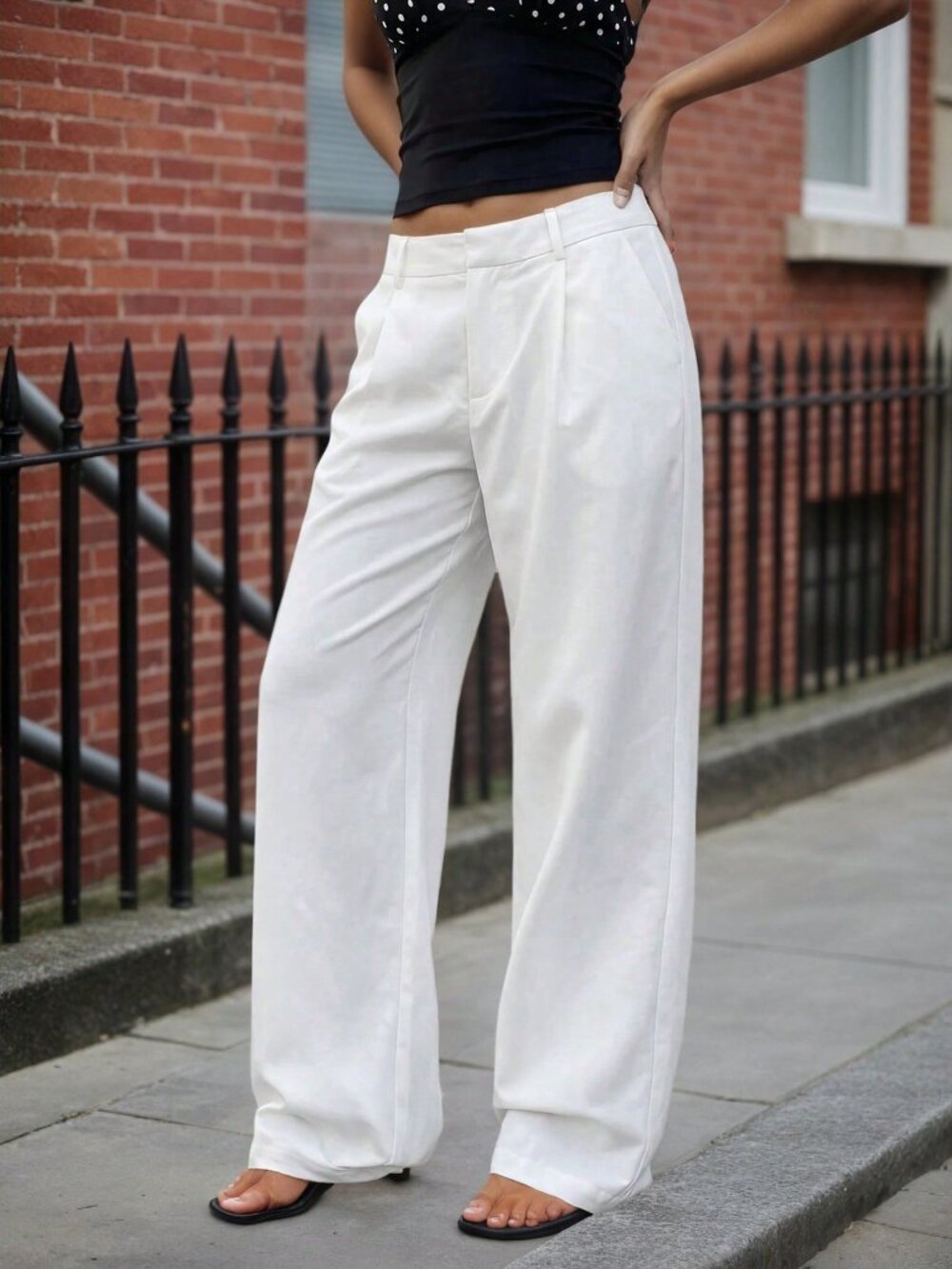 White Casual Women's Plus Size Wide Leg Suit Pants